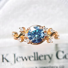 Load image into gallery viewer Moissanite Swiss Blue Ring Customized Swiss blue moissanite arabesque rose ring
