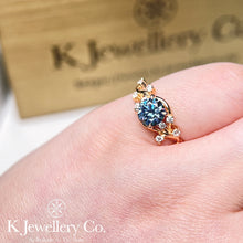 Load image into gallery viewer Moissanite Swiss Blue Ring Customized Swiss blue moissanite arabesque rose ring
