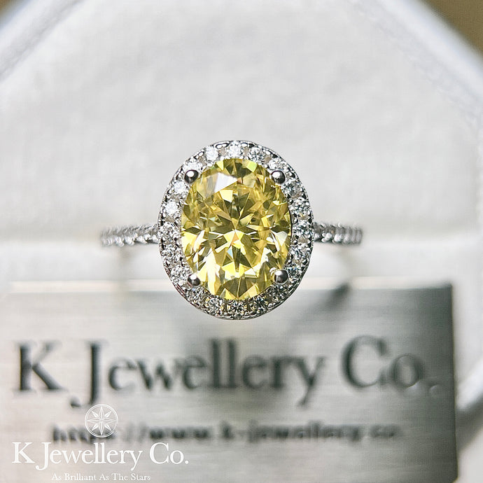Moissanite Yellow Oval Halo Ring Customized yellow moissanite oval ring