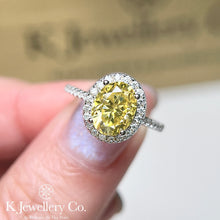 Load image into gallery viewer Moissanite Yellow Oval Halo Ring Customized yellow moissanite oval ring
