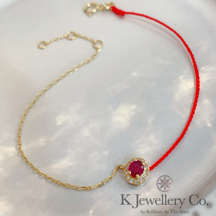 Diamond 18K Gold 0.25ct Ruby redline Bracelet 18K紅寶石紅繩手鏈