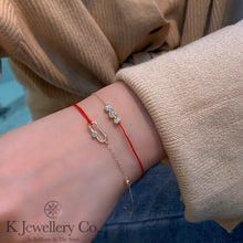 Load image into gallery viewer Diamond 18K Gold 0.15ct redline Bracelet 18K natural diamond three-stone red rope bracelet
