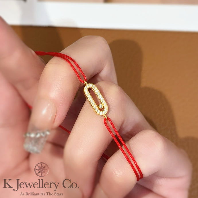 Cubic Zirconia Glide Redline Bracelet 高碳鑽星光滑動紅繩手鏈