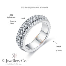 Load image into gallery viewer Moissanite Rolling Ring Full Paved Ring Full Circle Three Rows of Moissanite Rotating Ring
