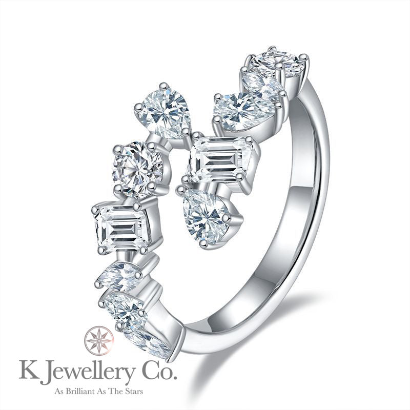 Moissanite Elegant Emerald Oval Pear Cut Full Paved Ring 全莫桑石異型石排戒