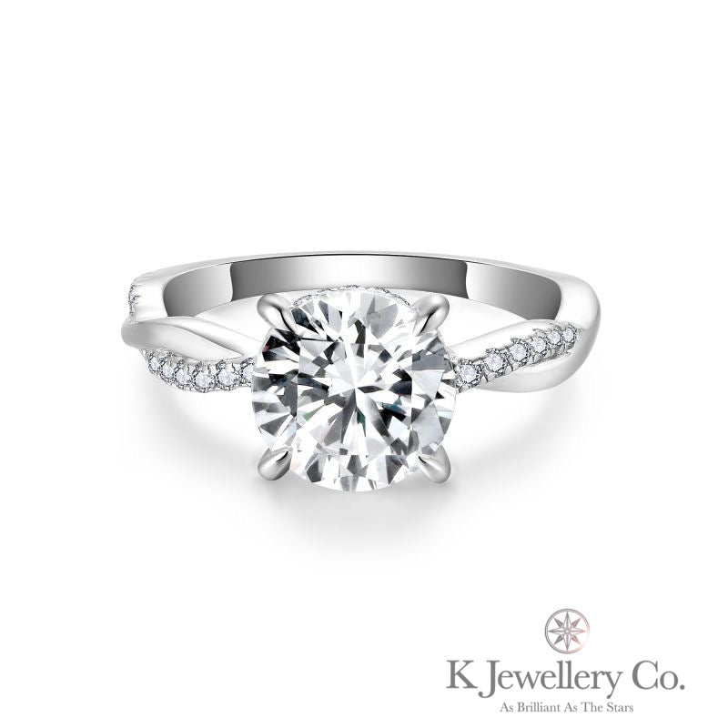 Moissanite Twisted Round Brilliant 2ct Ring 莫桑石圓形兩卡波浪戒指