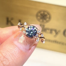 Load the video into the gallery viewer and play, Moissanite Swiss Blue Ring Customized Swiss blue moissanite arabesque rose ring
