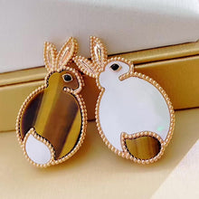 Load the video into the gallery viewer and play, Tiger&#39;s Eye Mother of Pearl Brooch White Fritillary Tiger Eye Stone Rabbit Brooch 
