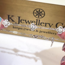 Load the video into the gallery viewer and play, Moissanite Lucky Clover Bracelet Moissanite four-leaf clover three-flower bracelet

