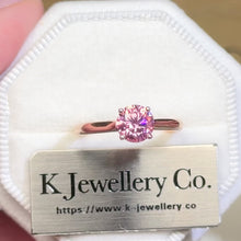 Load the video into the gallery viewer and play, 18K Gold Pink Moissanite Four Prong Ring 粉紅莫桑石18K金四爪戒指
