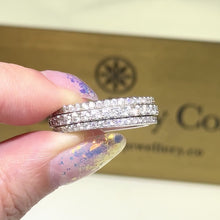 Load the video into the gallery viewer and play, Moissanite Rolling Ring Full Paved Ring Full Circle Three Rows of Moissanite Rotating Ring
