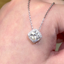 Load the video into the gallery viewer and play, Moissanite Square Full Paved Necklace Moissanite Square Bezel Necklace
