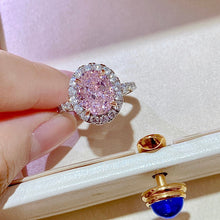 將圖片載入圖庫檢視器 Cubic Zirconia Pink The One Halo Ring 粉紅高碳鑽3卡蛋型圍鑲戒指
