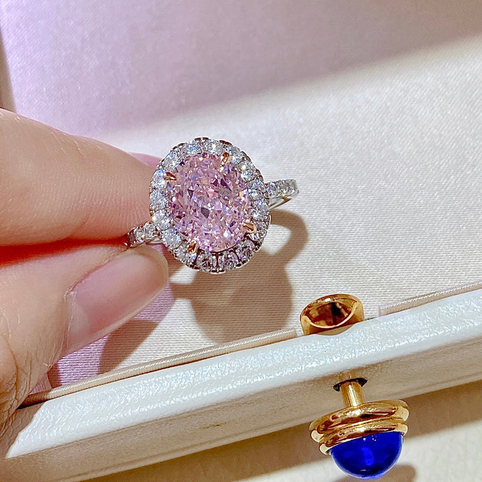 Cubic Zirconia Pink The One Halo Ring 粉紅高碳鑽3卡蛋型圍鑲戒指