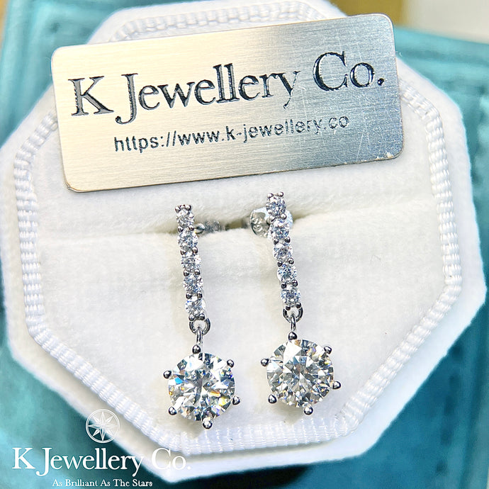 Moissanite Six Prong Long Earrings 莫桑石流星六爪吊耳環
