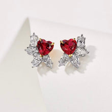 Load image into gallery viewer Duel Heart red corundum heart-shaped earrings
