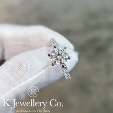 Load image into gallery viewer Moissanite 3ct Full Paved Six Prong Ring Moissanite 3 card surrounded by six prong ring
