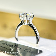 Load image into gallery viewer Moissanite Four Prong Hidden Halo Paved Ring Moissanite Four Prong Hidden Halo Paved Ring
