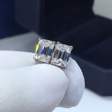 Load image into gallery viewer Moissanite Emerald Cut Ear Studs Moissanite grandmother cut earrings
