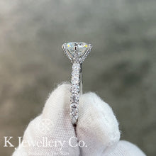 Load image into gallery viewer Moissanite 3ct Full Paved Six Prong Ring Moissanite 3 card surrounded by six prong ring
