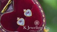 Load the video into the gallery viewer and play, Diamond 18K Gold Aquamarine Heart Shape Ear Studs Aquamarine 18K Love Crown Earrings
