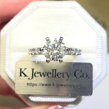 Load the video into the gallery viewer and play, Moissanite 3ct Full Paved Six Prong Ring Moissanite 3 card surrounded by six prong ring
