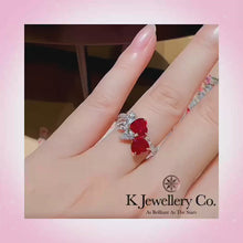 Load the video into the gallery viewer and play, Duel Heart red corundum heart-shaped ring
