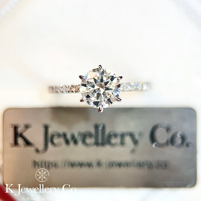 Moissanite Six Prong Paved Ring 莫桑石幼臂高鑲六爪戒指