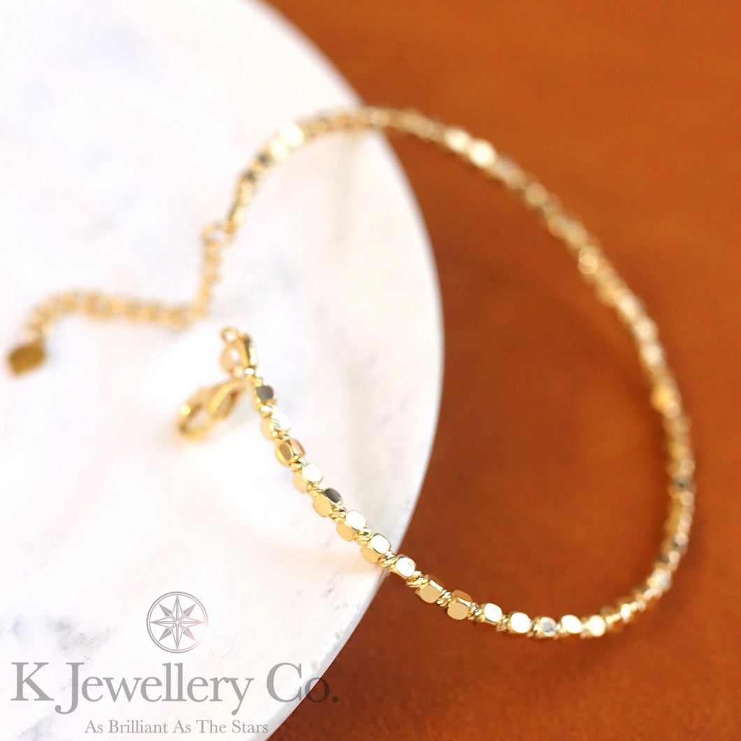 18K Gold Cube Bangle 18K cube sparkling bead bracelet