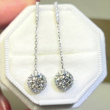 Load the video into the gallery viewer and play, Moissanite Halo Ear Drop Earrings Moissanite round micro-set long earrings
