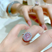 Load image into gallery viewer Cubic Zirconia Pink The One Halo Ring Pink high carbon diamond 3 carat egg-shaped surrounding ring
