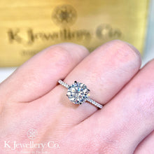 Load image into gallery viewer Moissanite Four Prong Hidden Halo Paved Ring Moissanite Four Prong Hidden Halo Paved Ring
