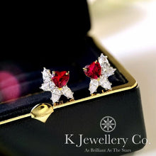 Load image into gallery viewer Duel Heart red corundum heart-shaped earrings
