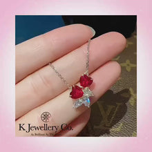 Load the video into the gallery viewer and play, Duel Heart red corundum heart-shaped necklace
