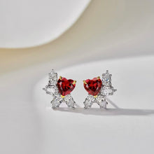 Load image into gallery viewer Duel Heart red corundum heart-shaped earrings
