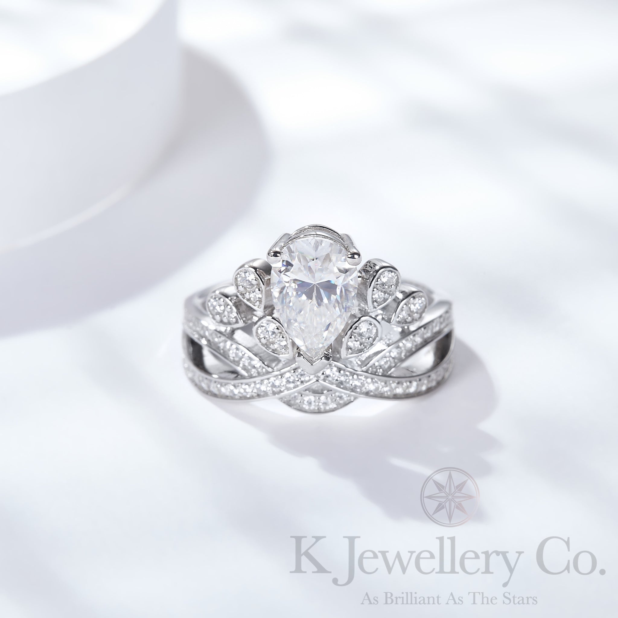 Moissanite Pear Josephine Crown Ring – K Jewellery