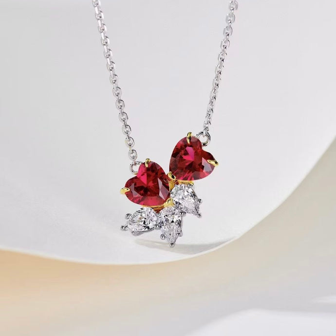 Duel Heart red corundum heart-shaped necklace