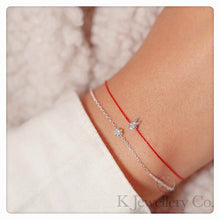 將圖片載入圖庫檢視器 Diamond 18K Gold 0.1ct Rabbit redline Bracelet 18K天然鑽石小兔子10分紅繩/K金手鏈
