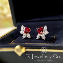 Load image into gallery viewer Duel Heart red corundum heart-shaped earrings

