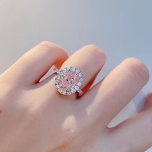 Load the video into the gallery viewer and play, Cubic Zirconia Pink The One Halo Ring Pink high carbon diamond 3 carat egg-shaped surrounding ring
