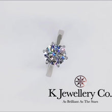 Load the video into the gallery viewer and play, Moissanite Six Prong Ring Moissanite classic small arm six prong ring
