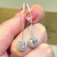 Load the video into the gallery viewer and play, Moissanite Halo Ear Drop Earrings Moissanite round micro-set long earrings
