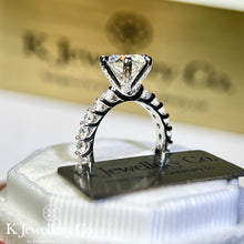 Load image into gallery viewer Moissanite 3ct Full Paved Six Prong Ring Moissanite 3 card surrounded by six prong ring
