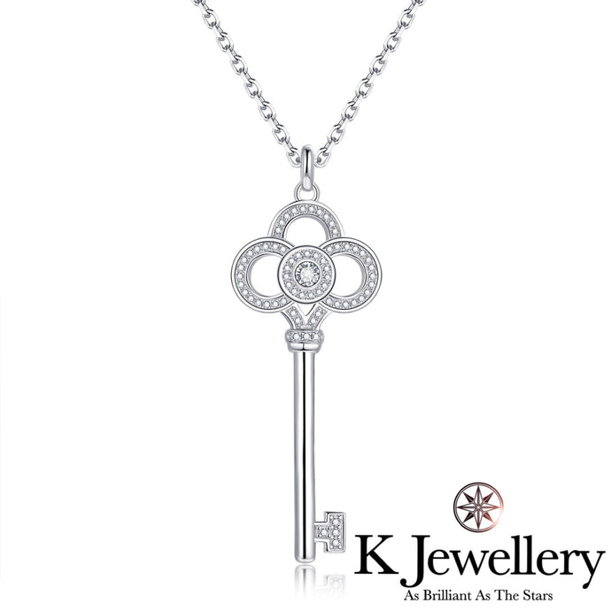 Moissanite Crown Pave Key Necklace Moissanite Crown Key Necklace