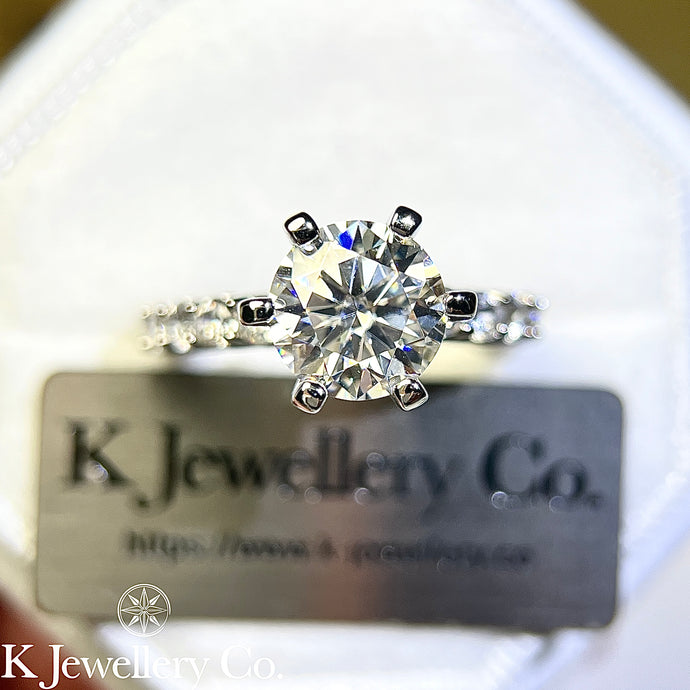 Moissanite 3ct Full Paved Six Prong Ring Moissanite 3 card surrounded by six prong ring