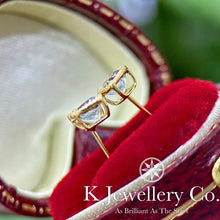 Load image into gallery viewer Diamond 18K Gold Aquamarine Heart Shape Ear Studs Aquamarine 18K Love Crown Earrings
