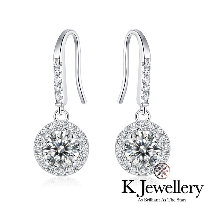Moissanite Halo Ear Hooks 莫桑石圓型圍鑲耳鈎