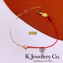Load image into gallery viewer Diamond 18K Gold 0.1ct Bezel Bracelet 18K natural diamond 10-minute round set with red rope/K gold bracelet
