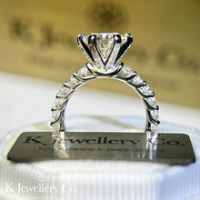 Load image into gallery viewer Moissanite 3ct Full Paved Six Prong Ring Moissanite 3 card surrounded by six prong ring
