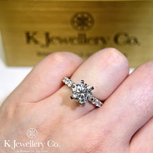 Load image into gallery viewer Moissanite 3ct Full Paved Six Prong Ring Moissanite 3 card surrounded by six prong ring
